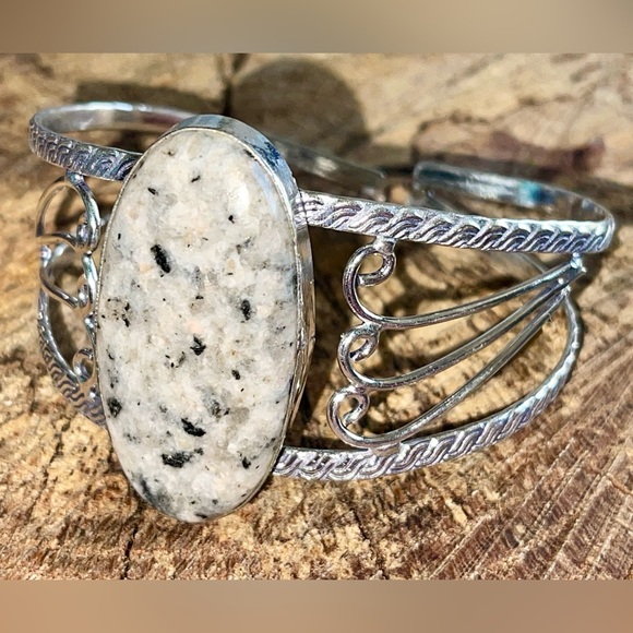 Kiwi Jasper Sesame Stone Cuff Bracelet Adjustable - Picture 2 of 7